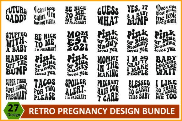Retro Pregnancy SVG Design Bundle for T-Shirt Designs and Graphics